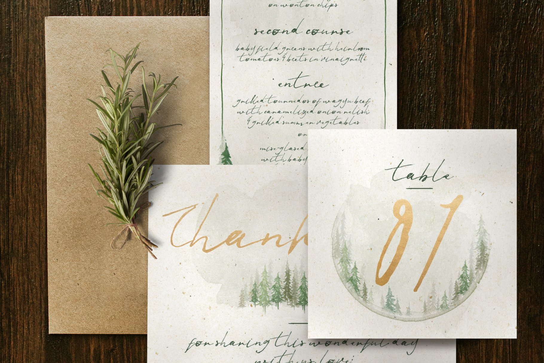 水彩森林背景婚礼设计物料模板 Watercolor Forest Wedding Suite插图(4)