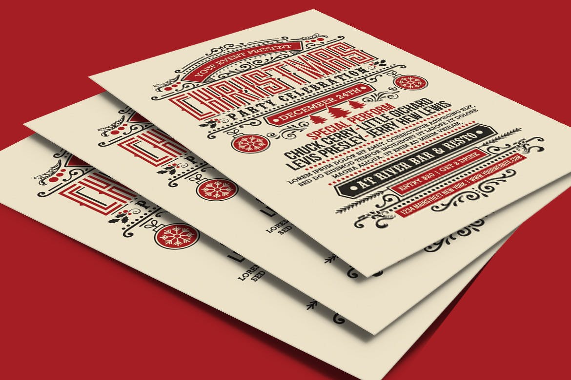 复古装饰艺术风格圣诞节派对海报传单模板 Chirstmas Party Vintage Art Deco Stlye插图(3)