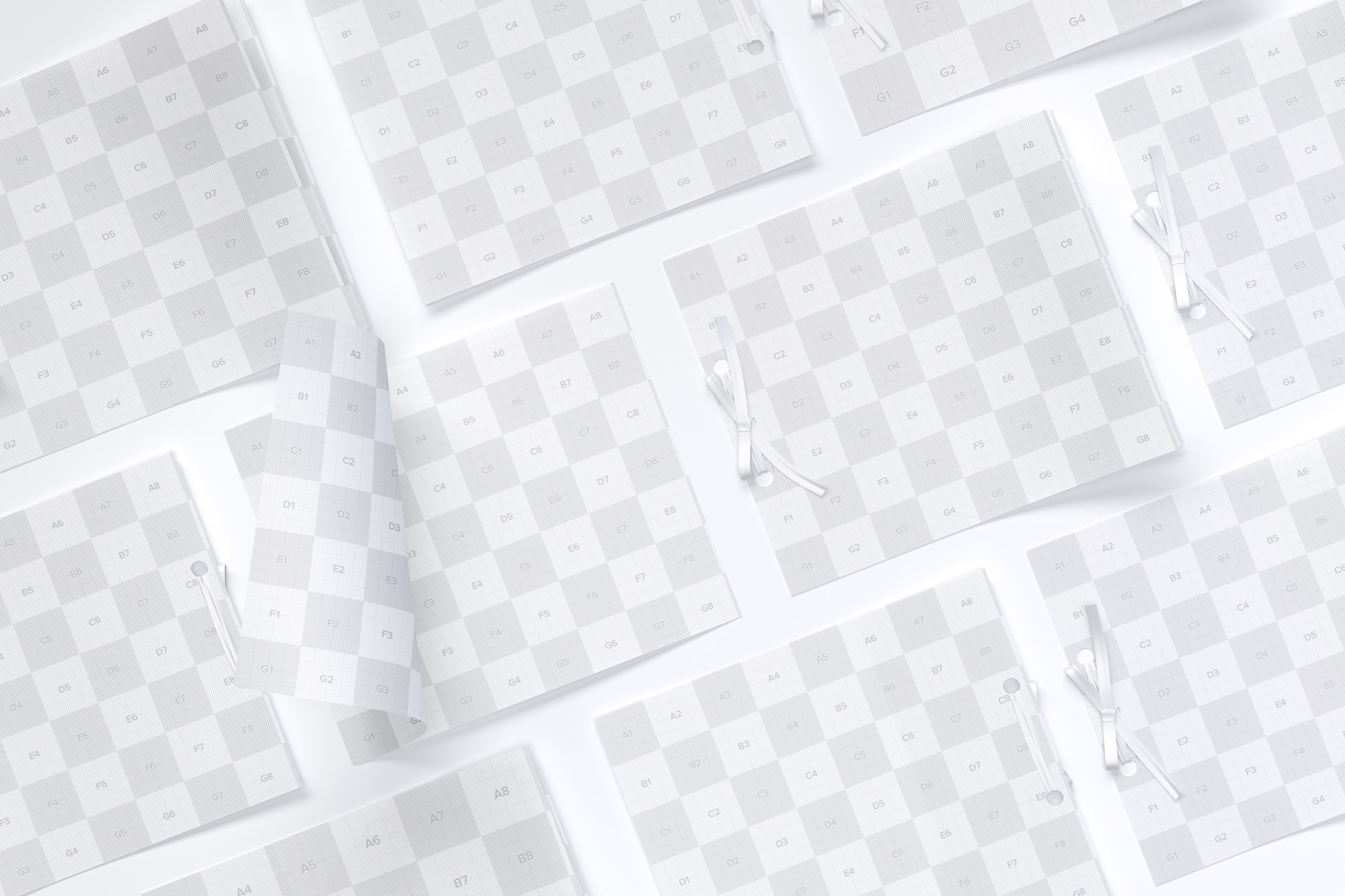 婚礼邀请函/贺卡设计效果网格布局样机 Wedding Cards Mockup, Grid Layout插图