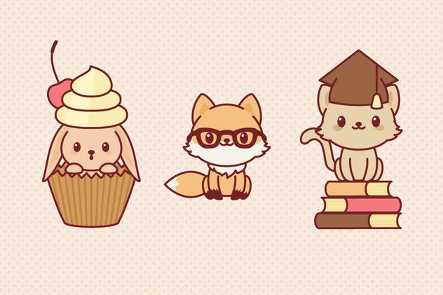 9个可爱卡通动物形象矢量插画素材 Kawaii Animals插图(2)