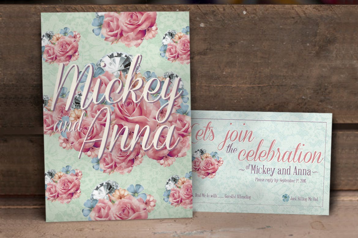 花卉装饰设计婚礼请柬模板 Flower Pattern Wedding Invitation插图(1)