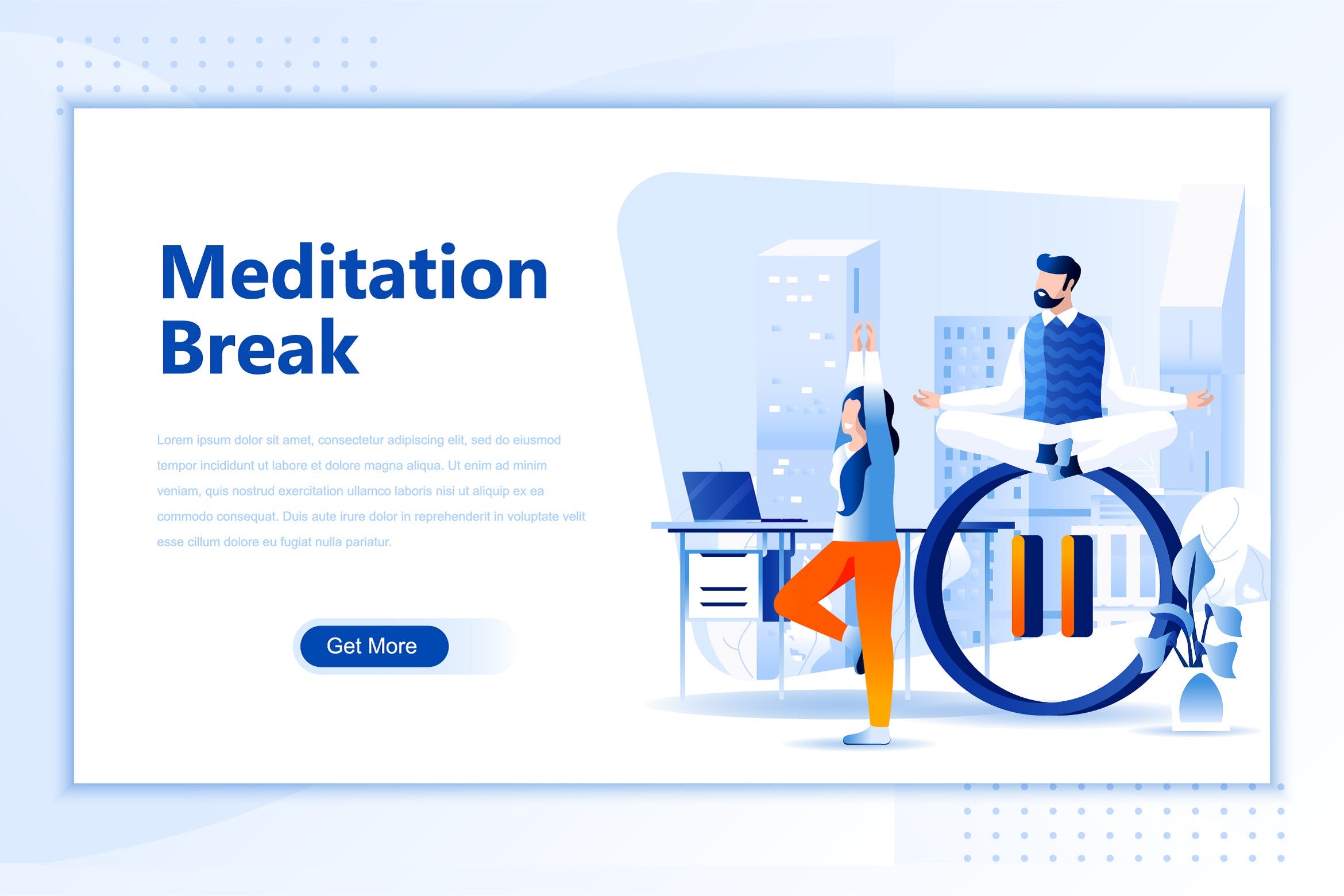 冥想训练网站设计概念插画设计素材 Meditation Break Flat Landing Page Header插图