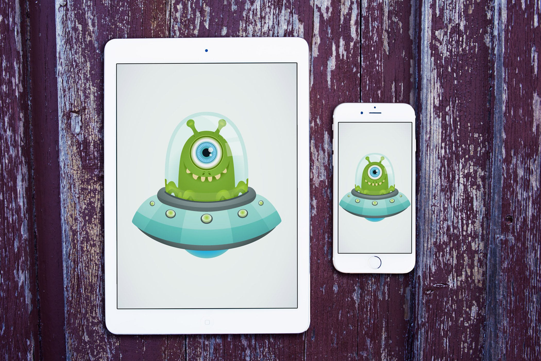 木制背景平板电脑&手机素材库精选样机模板v1 4 Tablet & Phone Mockup on Wooden Background Vol.1插图(4)