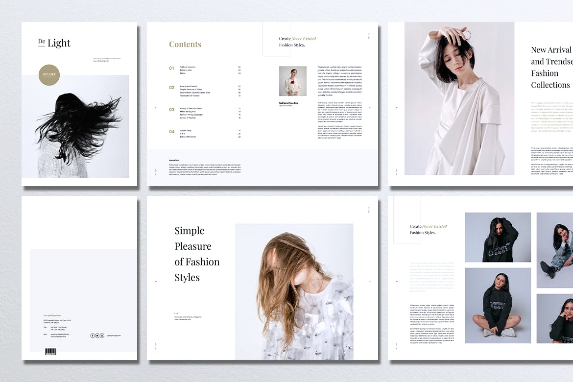 时尚服装品牌产品目录/画册设计模板 DE LIGHT Minimalist Fashion Magazine插图(2)