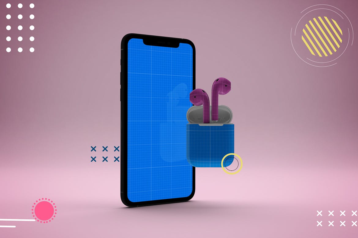 抽象设计风格iPhone 11手机&AirPods耳机素材库精选样机模板 Abstract iPhone 11 & AirPods Mockup插图(9)
