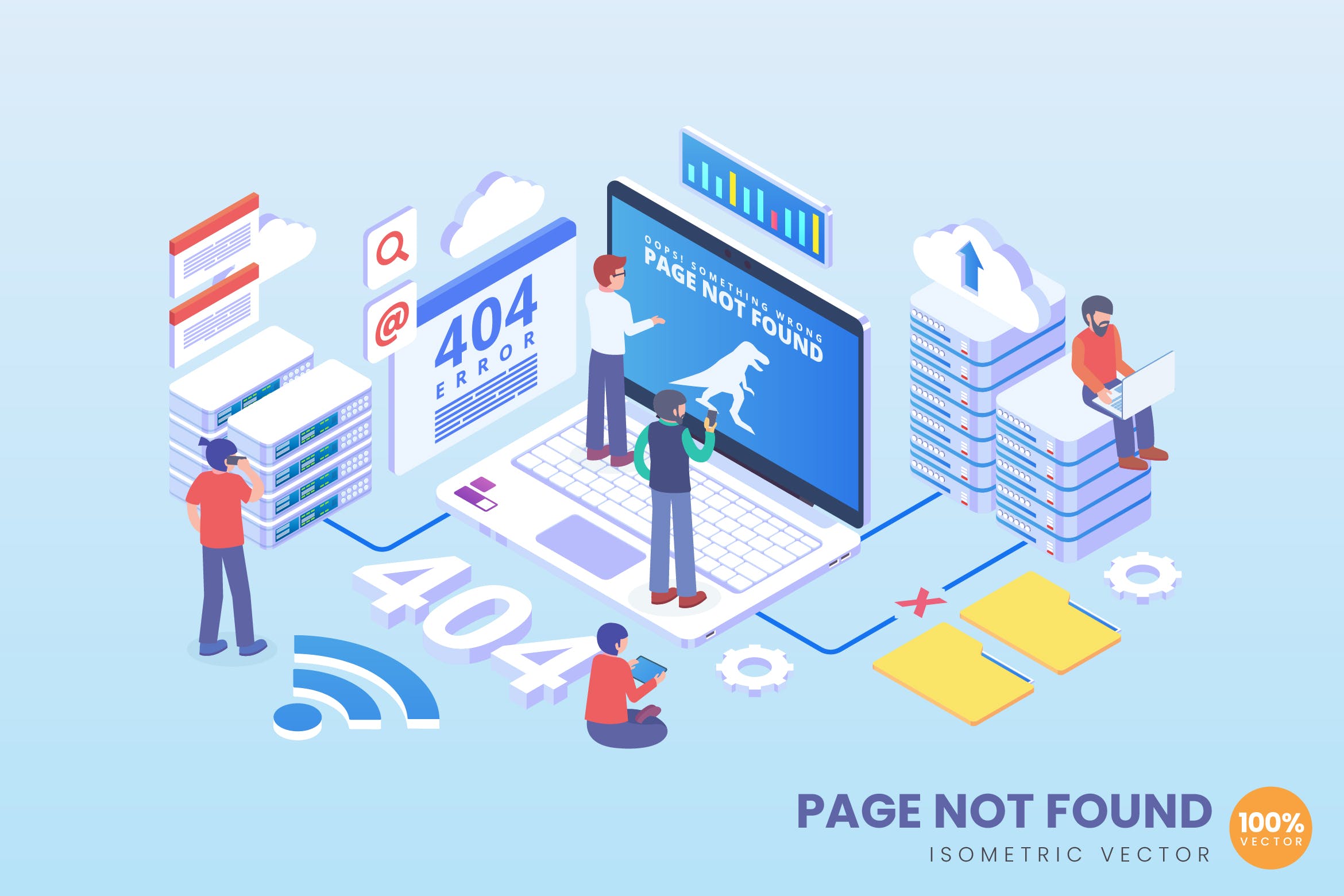 404错误页面主题2.5D矢量等距概念插画 Isometric Error 404 Page Not Found Vector Concept插图