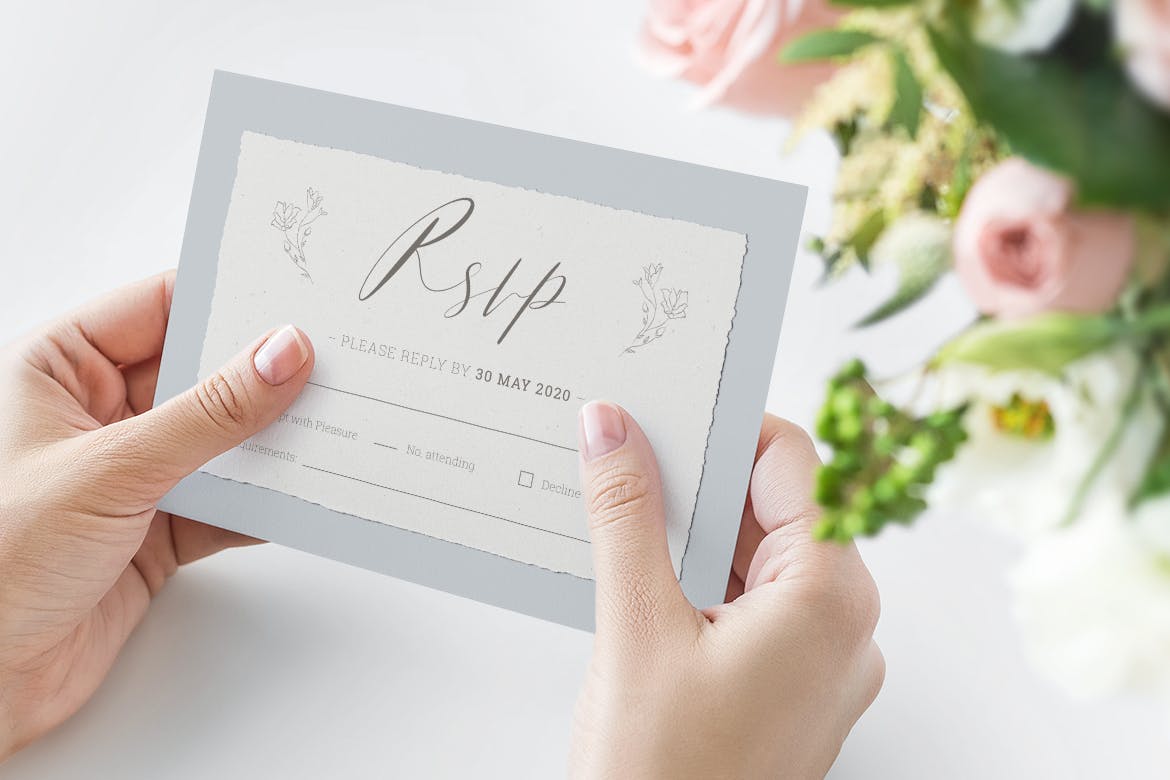 低调简约撕纸风格婚礼婚宴邀请设计素材 Wedding Invitation Suite插图(11)