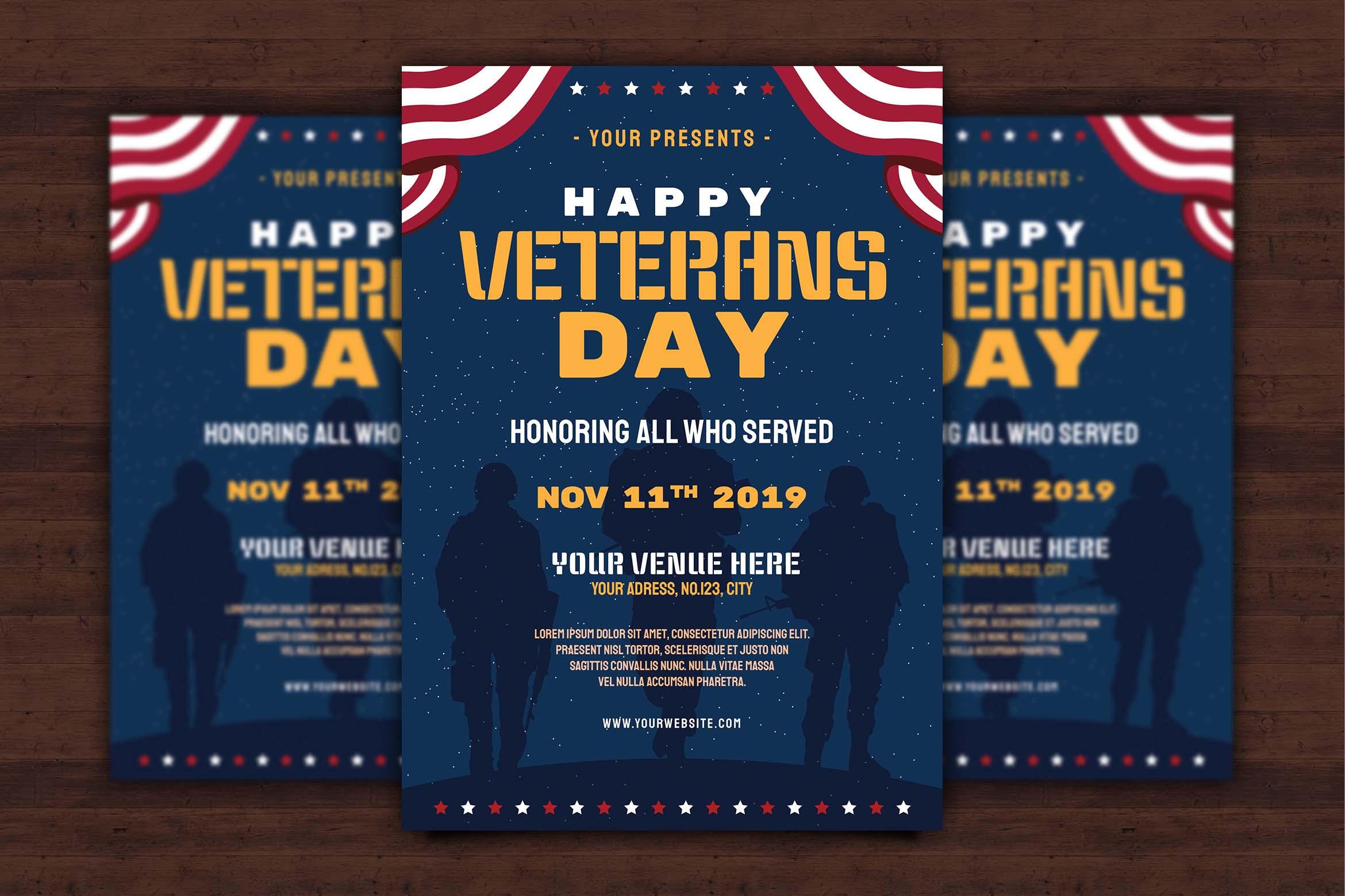 美国退伍军人节活动海报传单素材库精选PSD模板 US Veterans Day Flyer插图