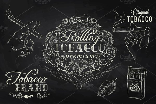复古烟草黑板粉笔画 Tobacco vintage插图