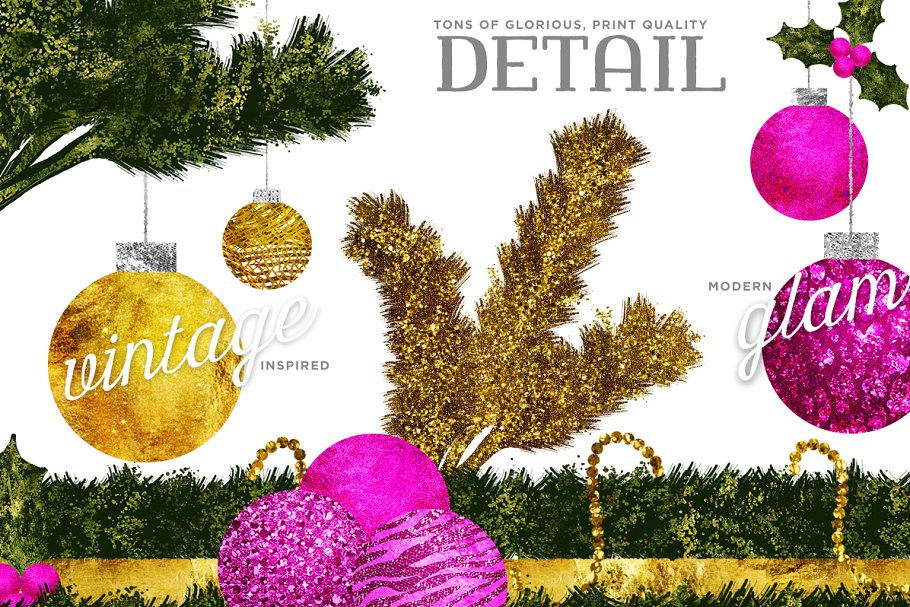 经典华丽圣诞节手绘元素插画 Hand Drawn Christmas: Vintage + Glam插图(2)