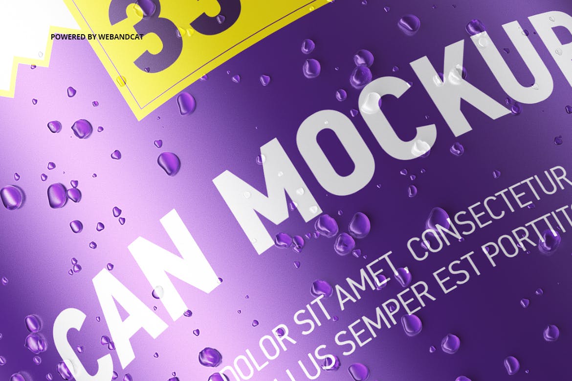 330ml容量规格易拉罐外观设计样机模板 330ml Can Mockup with Water Droplets插图(4)