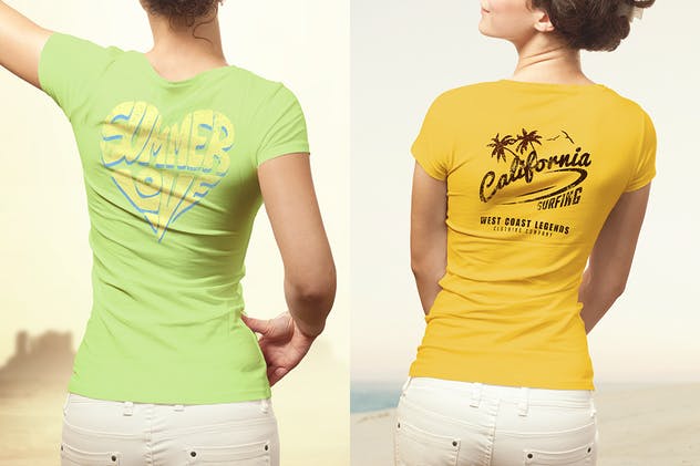 收腰女版T恤服装样机 Summer T-shirt Mock-up Female Version插图(4)