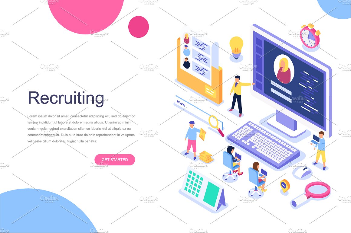 现代平面设计等距着陆页模板 Isometric Concept Flat Design插图(17)