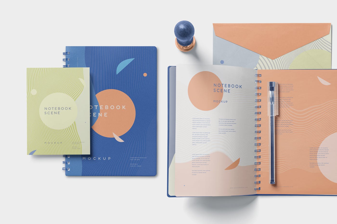 三种款式记事本外观设计预览样机模板 3 Notebook Mockups With Movable Elements插图(3)