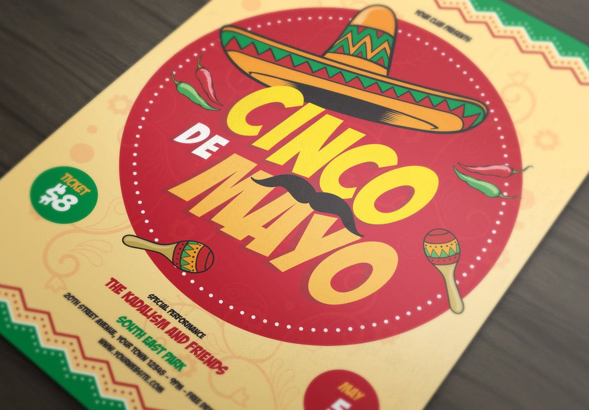 五月五日墨西哥爱国主义节日庆祝活动海报PSD素材素材库精选模板 Cinco de Mayo Celebration插图(1)