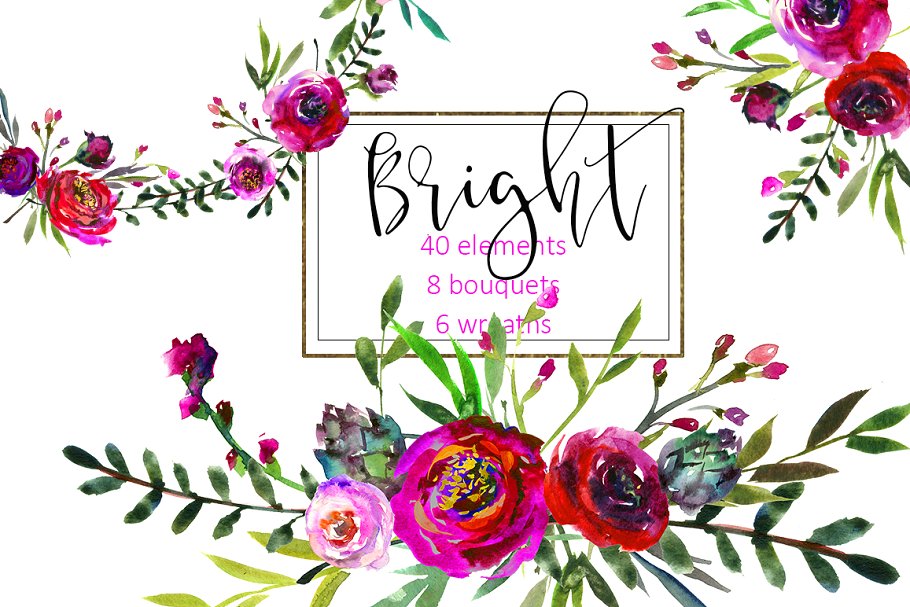 鲜艳的紫色水彩花卉剪贴画 Bright Purple Watercolor Flowers插图(4)