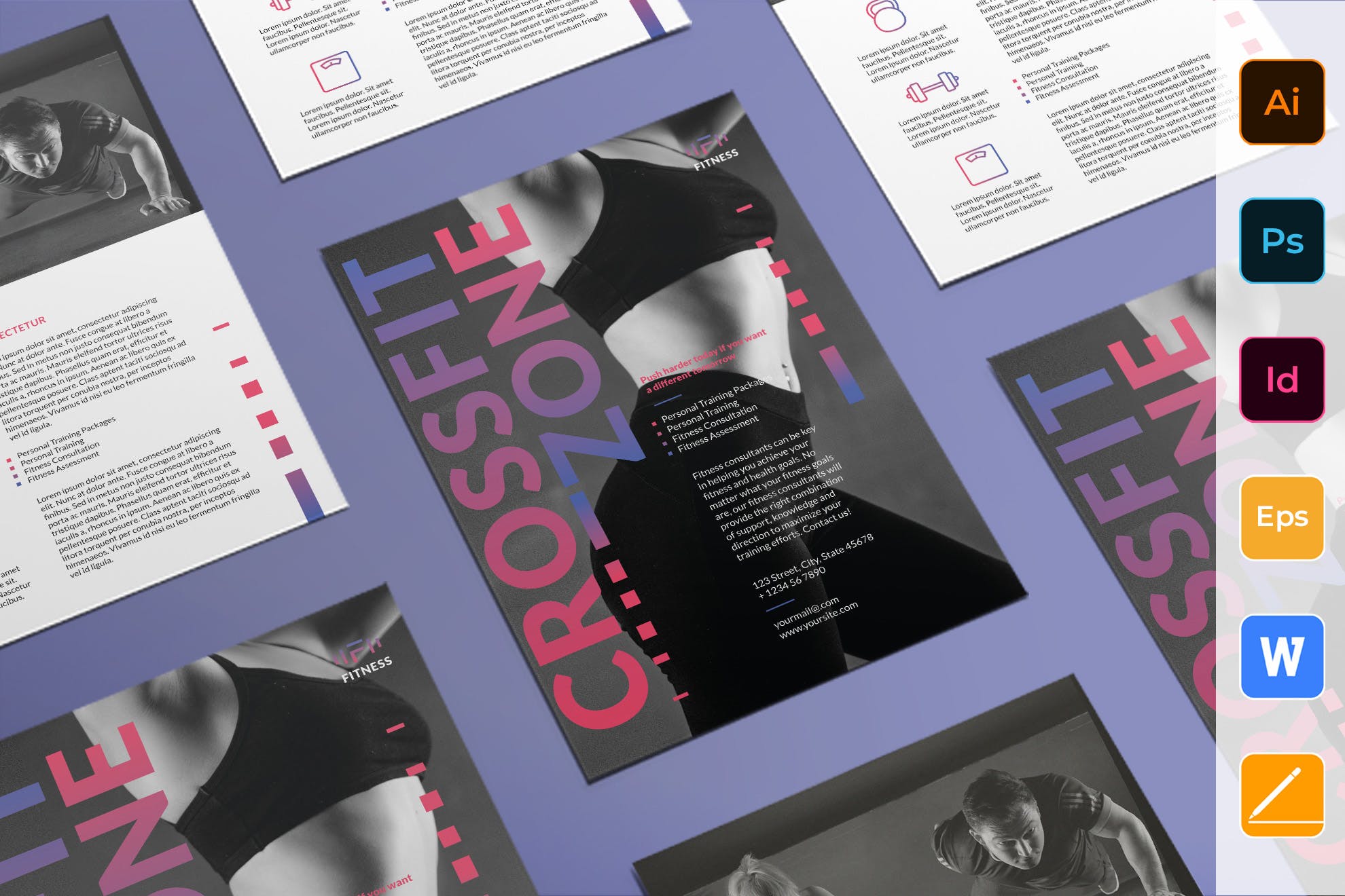 健身俱乐部/健身教练传单设计模板 Fitness Studio Flyer插图