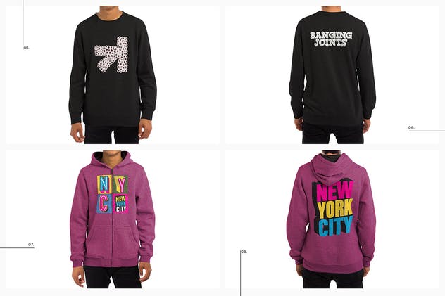 时尚印花T恤/长袖/运动连帽衫服装样机 T-Shirt Longsleeve Sweatshirt Hoodie Mockup插图(4)