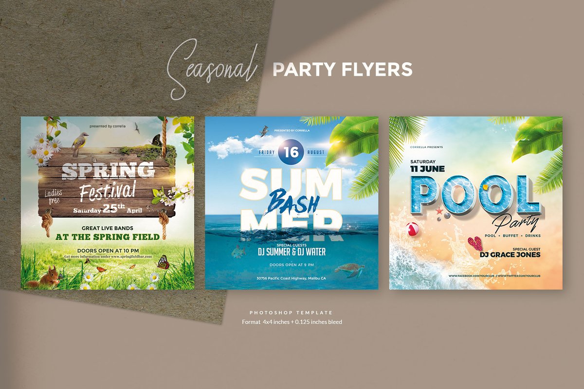 季节嘉年华派对传单套装插图