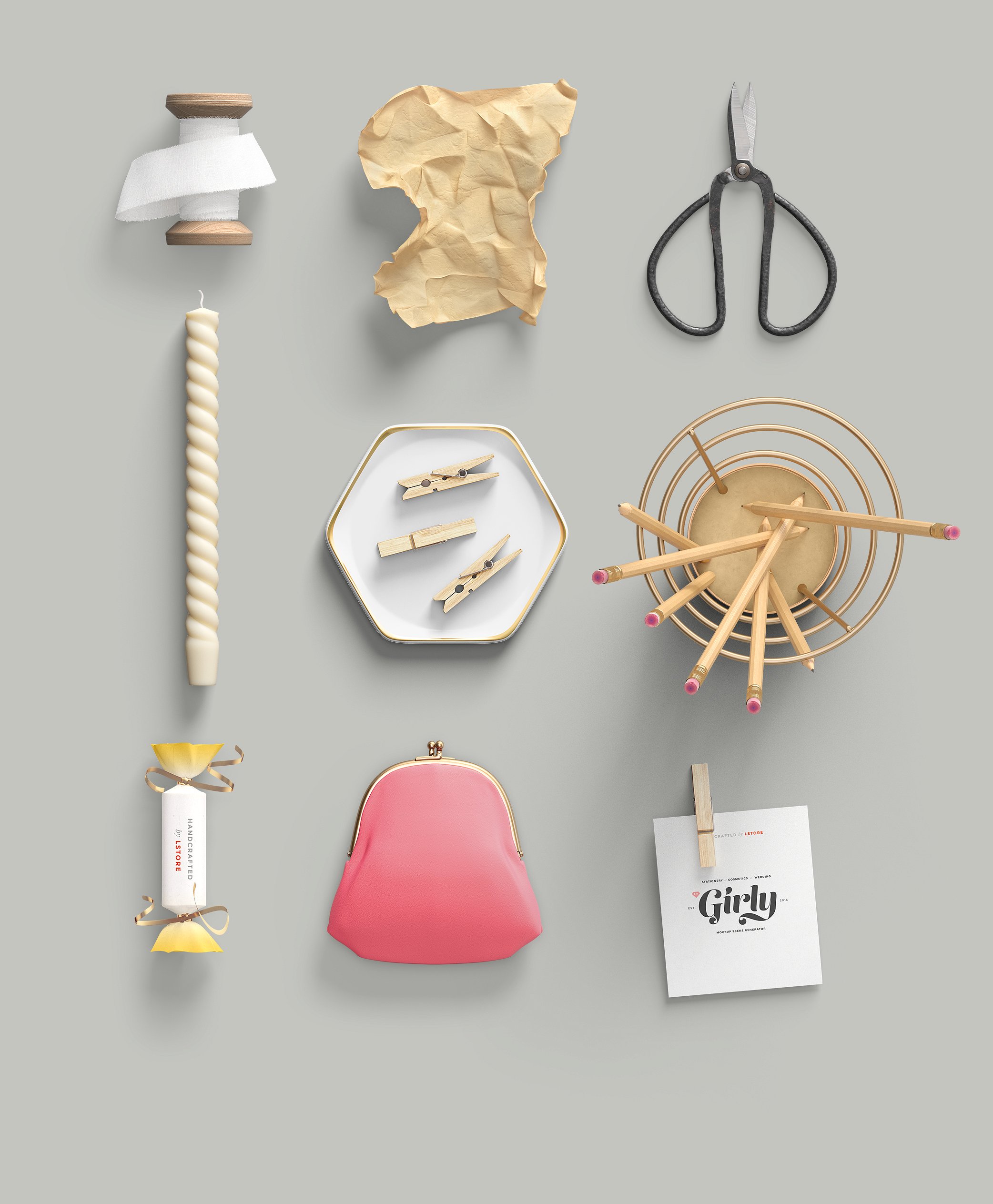 8.3GB超容量女性小物样机素材 Girly Stationery Mockup Creator（高清实物元素+场景样机）插图(32)