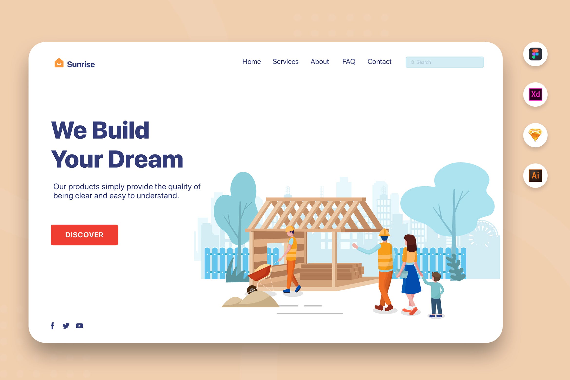 房地产网站矢量素材库精选概念插画素材v6 We Build Your Dream – Web Header Template插图
