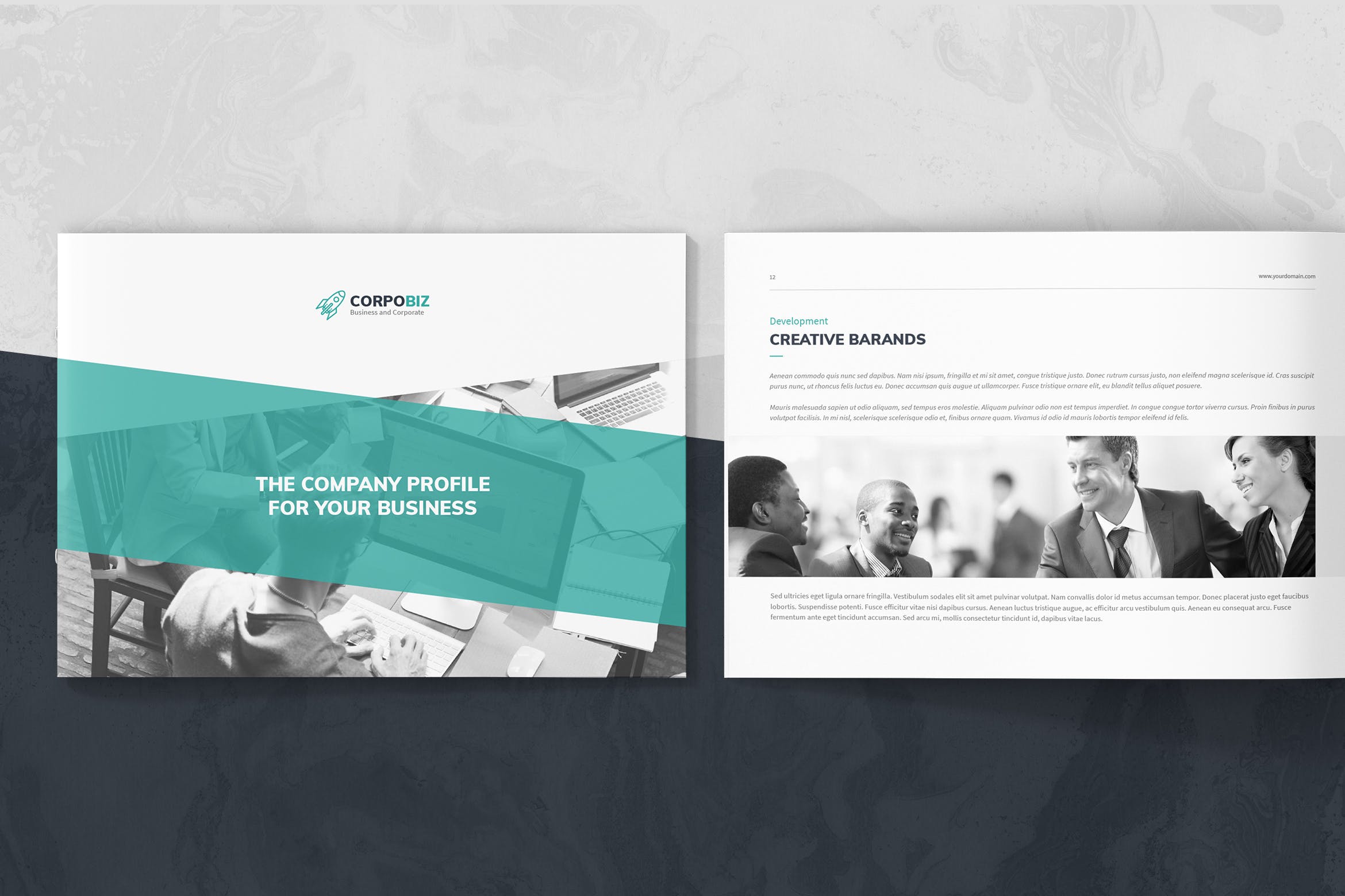 横板商业和企业公司简介企业画册设计模板 CorpoBiz – Business and Corporate Landscape插图