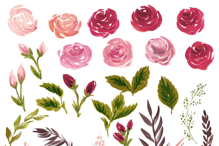 复古水彩玫瑰花卉剪贴画 Vintage Roses插图(3)