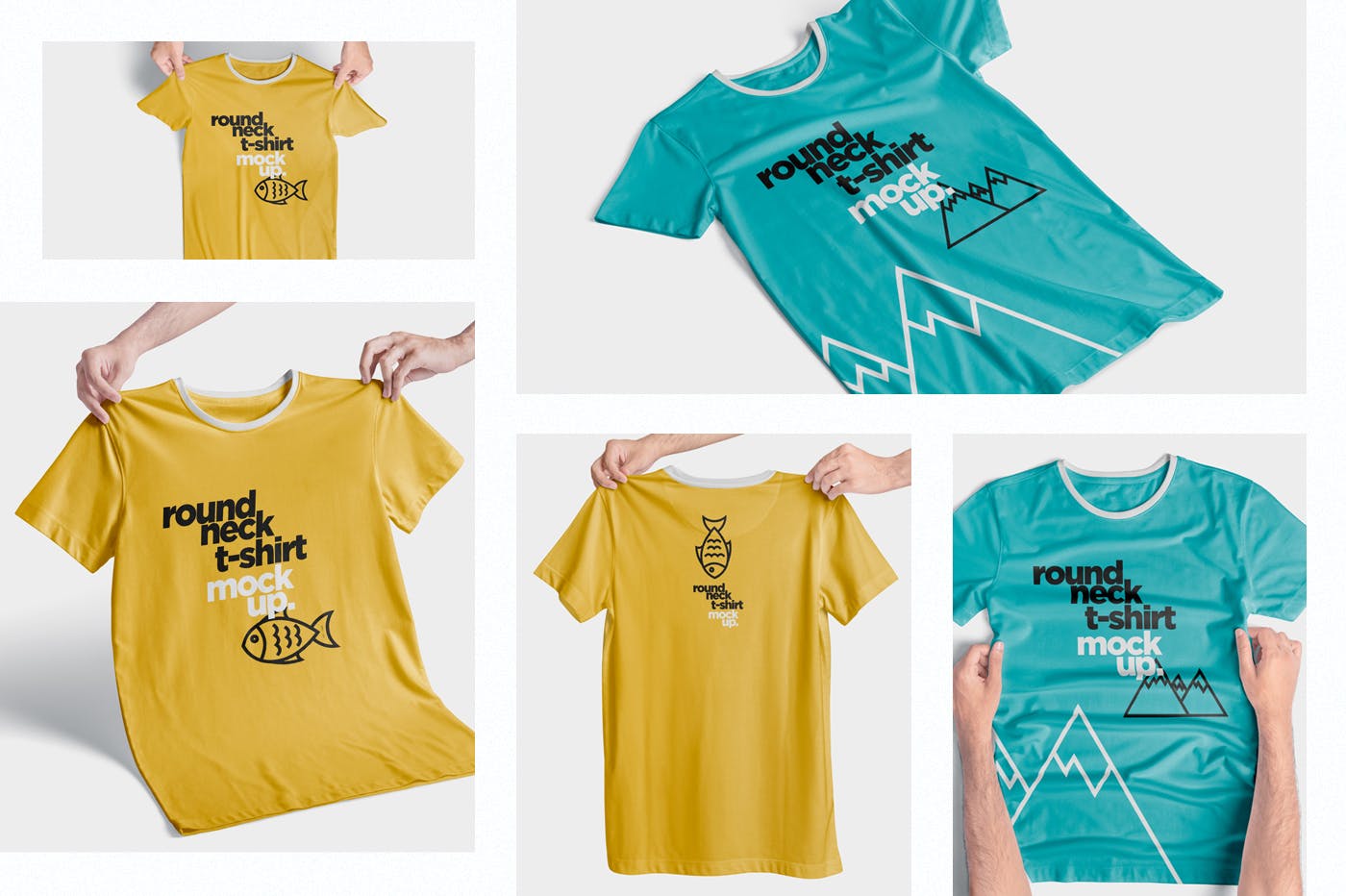 圆领T恤服装印花设计效果展示样机 Round-Neck T-Shirt Mockups插图(1)