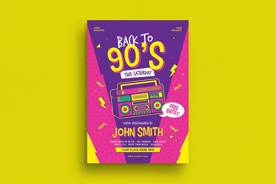 90年代广播音乐主题孟菲斯风格海报传单设计模板 90s Radio Music Flyer插图(1)