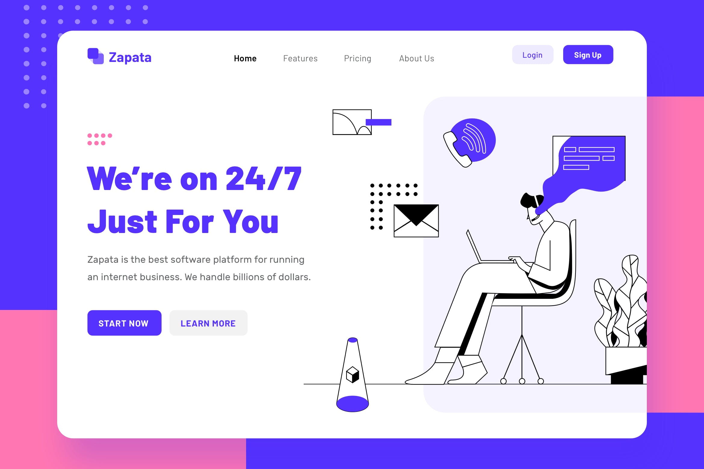 客户服务主题网站设计简笔画矢量插画设计素材 Zapata – Customer Service Header插图