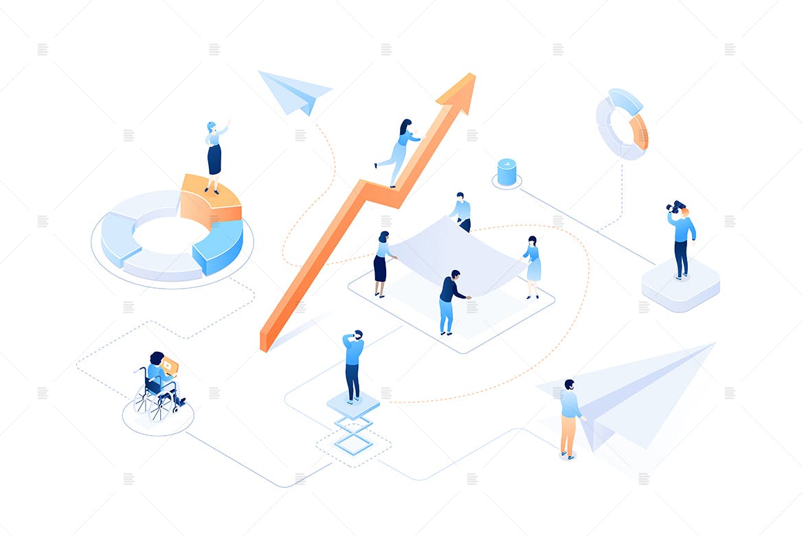 业务增长主题彩色等距素材库精选概念插画素材 Business growth – colorful isometric illustration插图
