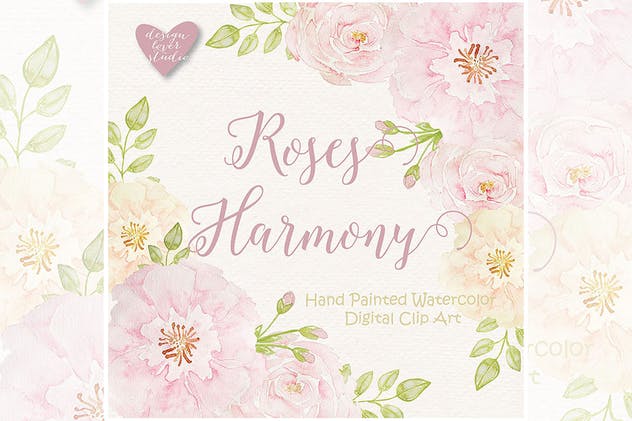 腮红玫瑰水彩插画剪贴画素材 Watercolor Rose Blush design插图(1)