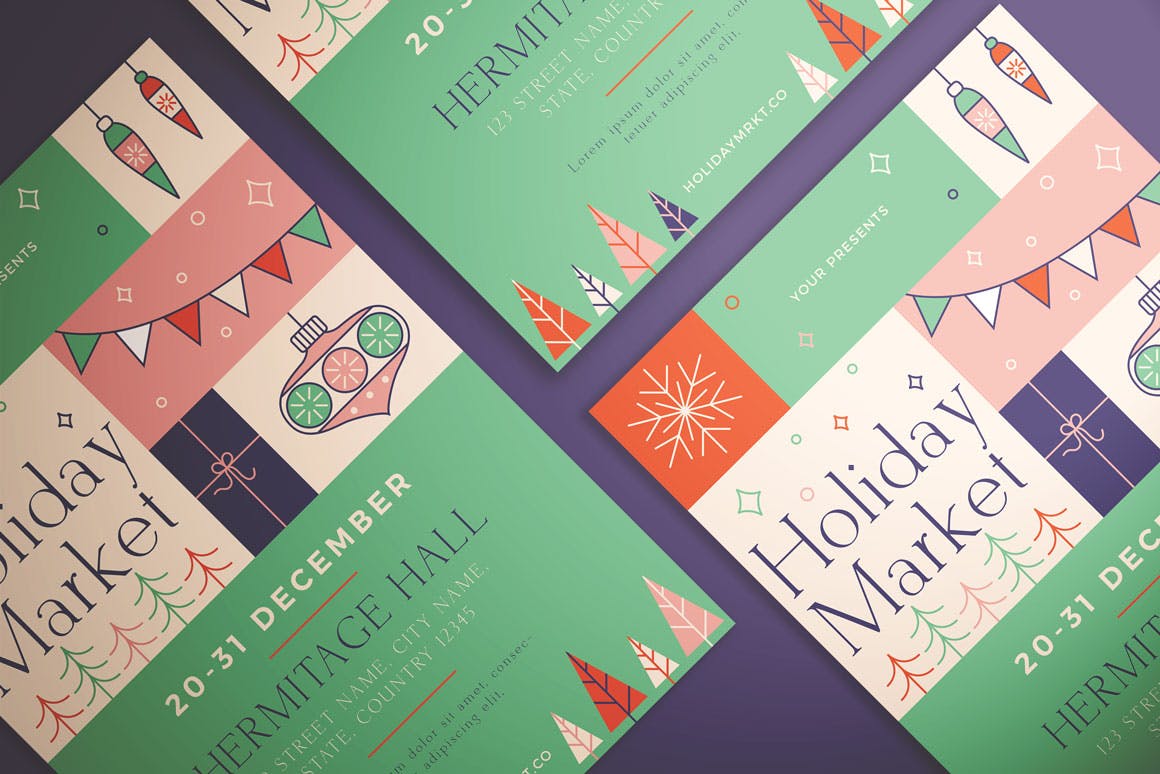 节假日主题活动海报传单素材库精选PSD模板 Holiday Market Flyer插图(3)