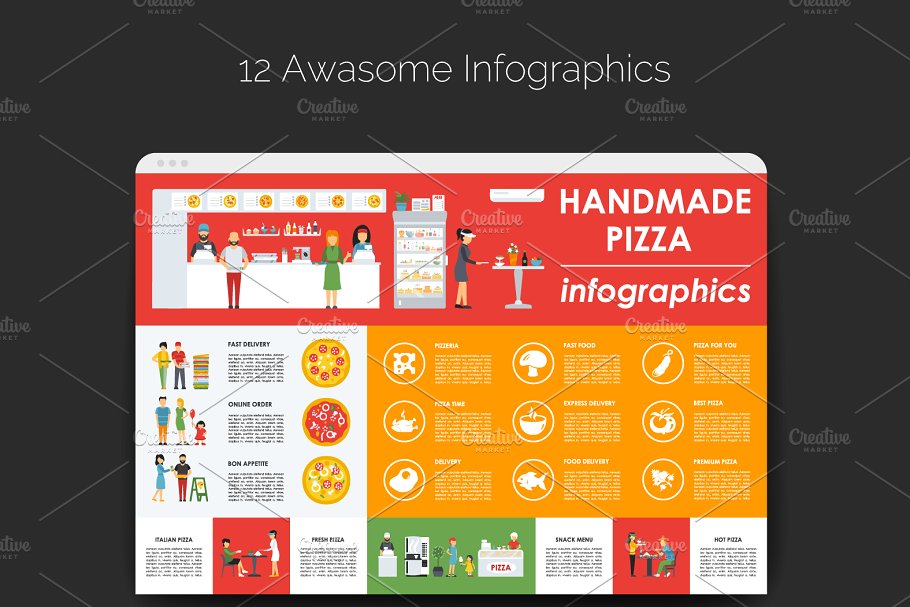 披萨主题场景扁平风格设计元素合集 Pizzeria Flat Collection插图(3)