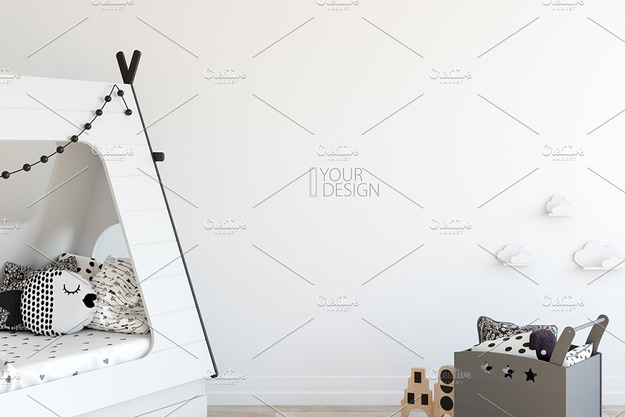儿童卧室书房墙纸&相框样机 KIDS Interior WALL & FRAMES Mockup 3插图(9)