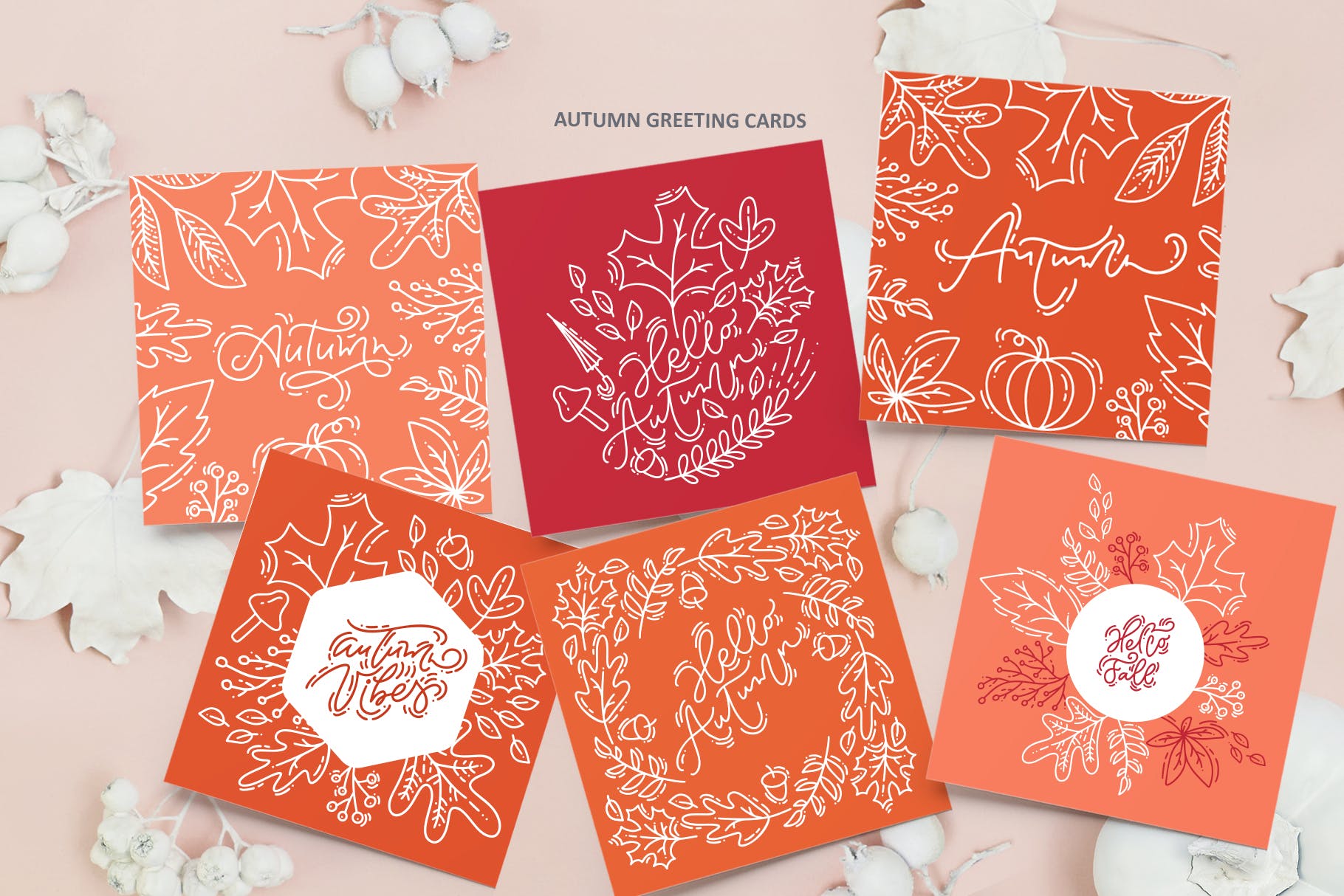 秋季花卉元素手绘线条画矢量插画素材 Monoline vector autumn floral elements插图(5)