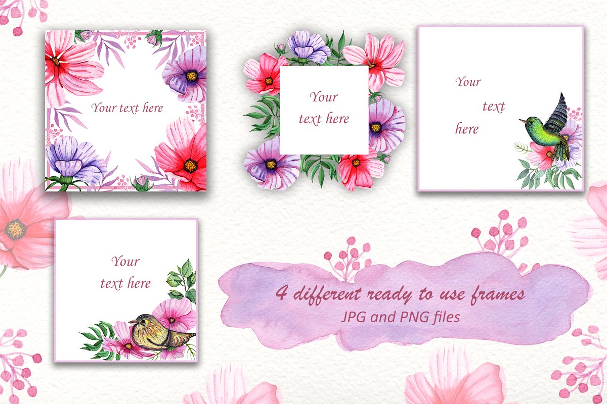 夏季花卉鸟儿水彩系列插画集插图(4)