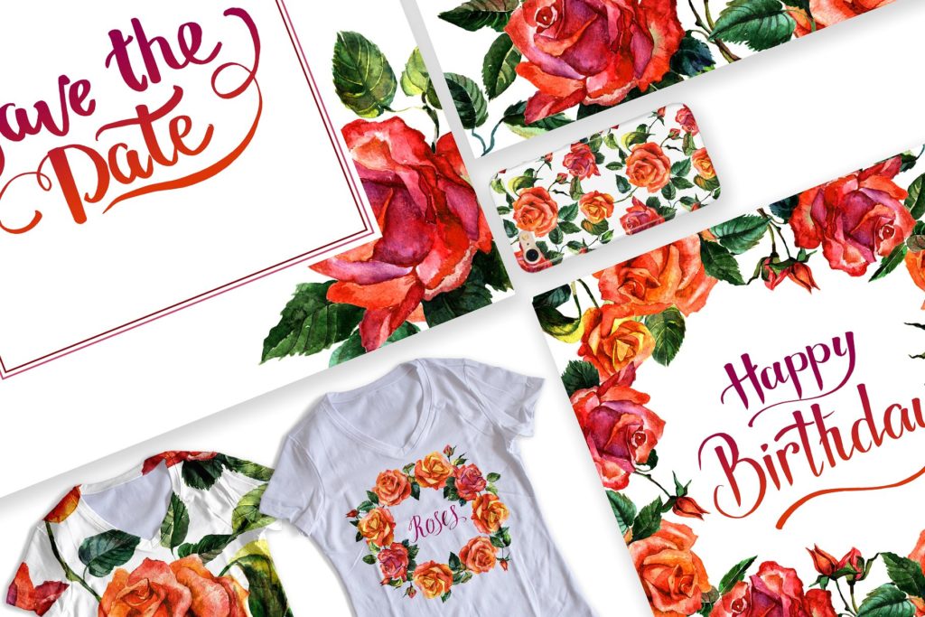 一组水彩手绘玫瑰花背景素材下载[png,jpg]插图(3)