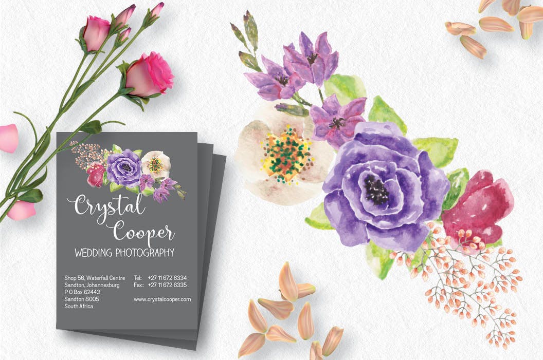 彩虹阴影水彩花卉剪贴画素材库精选PNG素材 Cross of Flowers in Rainbow Shades插图(4)