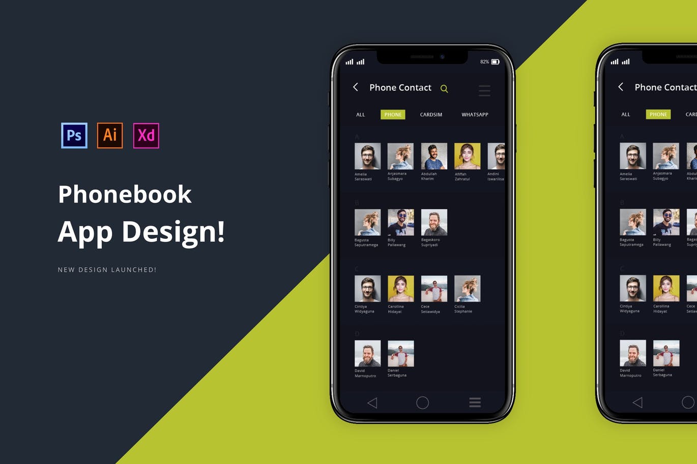 电话通讯录APP应用UI设计素材库精选模板 App Phonebook插图