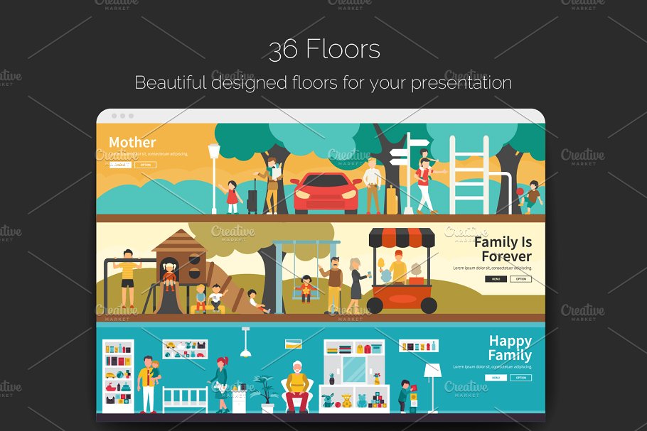 大户型家庭公寓场景平面图形 Family Flat Collection插图(1)