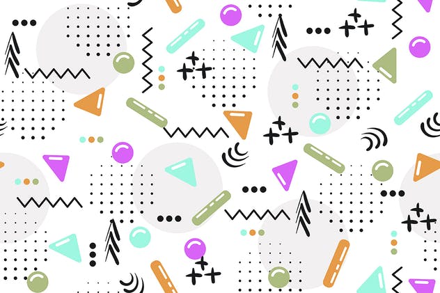 时尚潮流风格多彩图形无缝背景 Seamless Patterns of Pop Shapes Backgrounds插图(6)