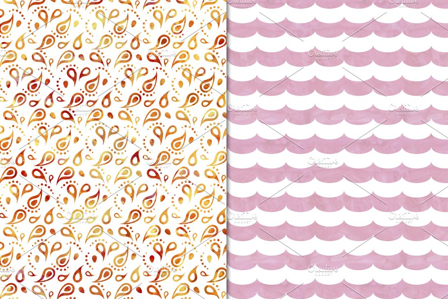 暖色水彩波尔卡圆点图案素材 Warm Watercolor Polka Dot Patterns插图(4)