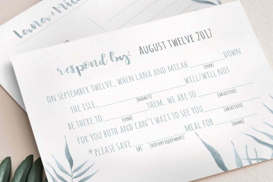 水彩树叶图案邀请卡模板 Watercolor Foliage Invitation Suite插图(4)