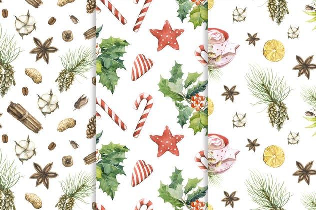 圣诞主题魔法水彩无缝图案背景素材 Watercolor Christmas Magic Patterns插图(5)