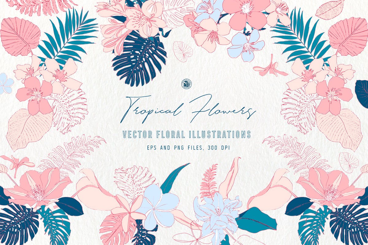 热带花卉水彩手绘剪贴画素材 Tropical Flowers插图