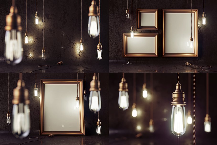 老式灯具和相框样机模板 Vintage lamps & frames Mockups插图(5)