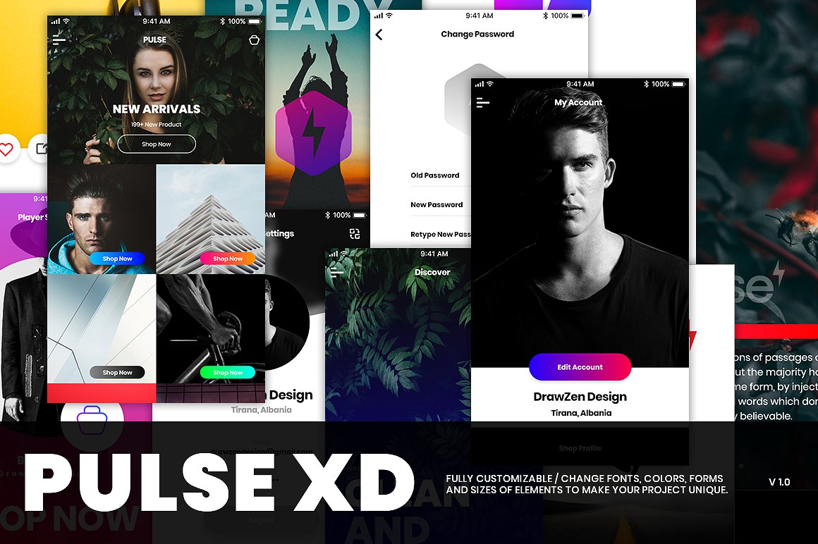 素材库下午茶：酷炫的多功能购物类APP UI KITS套装下载[XD]插图