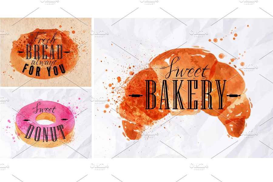 手绘水彩烘焙面包剪贴画合集 Bread products watercolor插图(2)