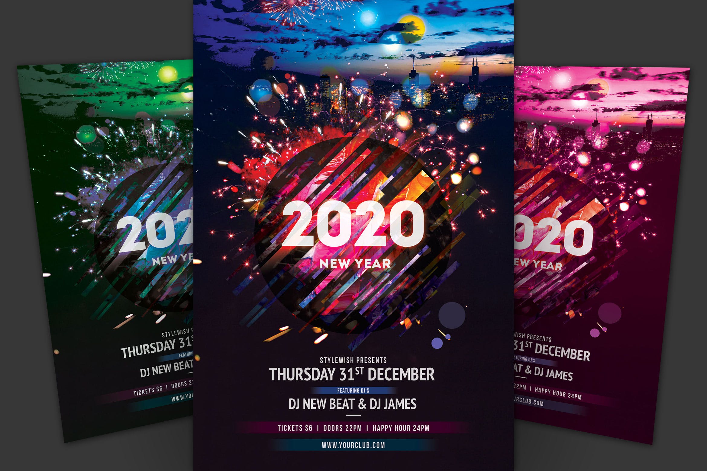 2020年新年倒数活动暨DJ音乐节活动海报传单模板 New Year Flyer插图